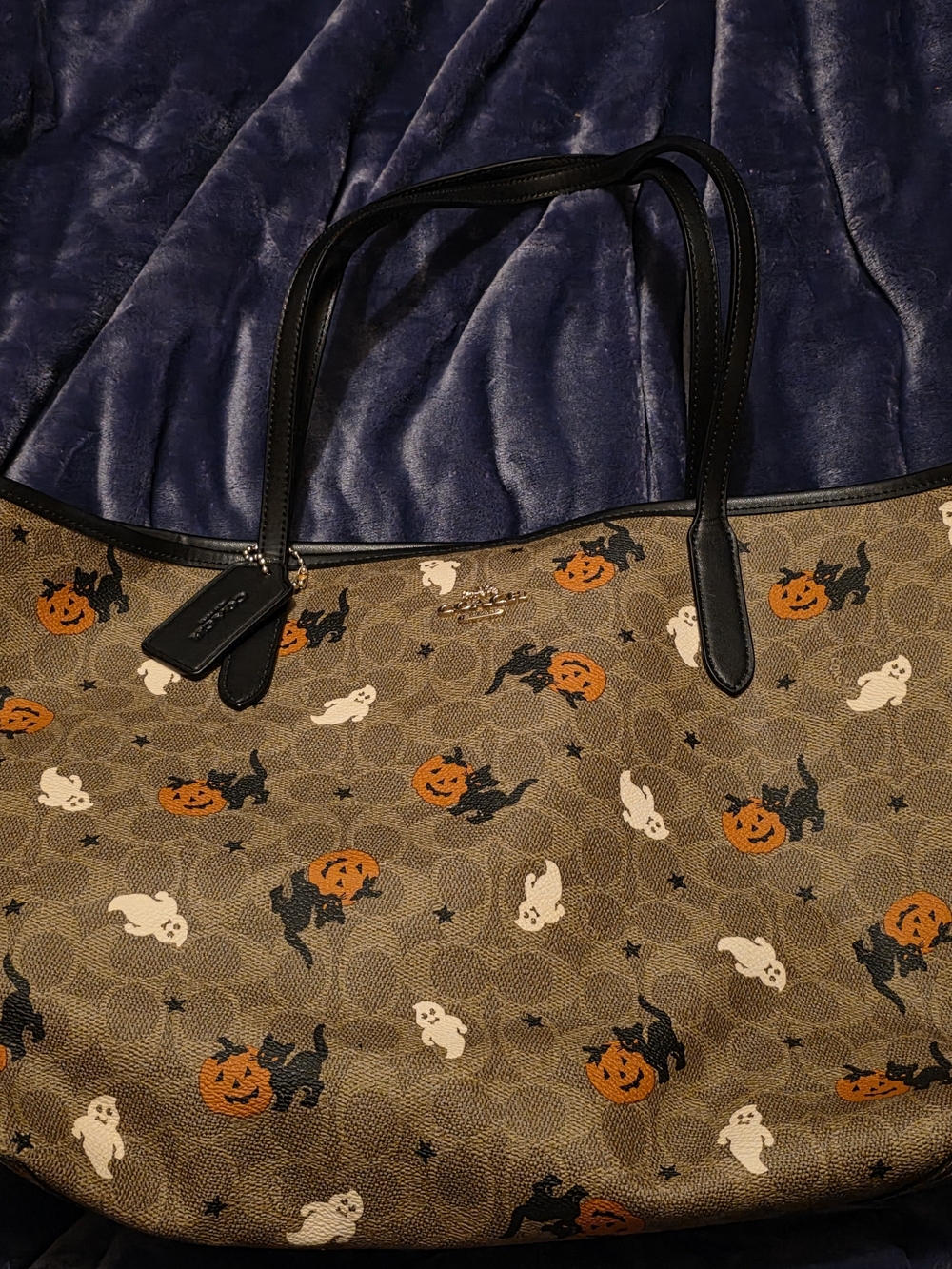 Coach Brown Signature Halloween Tote with Black Leather Trim